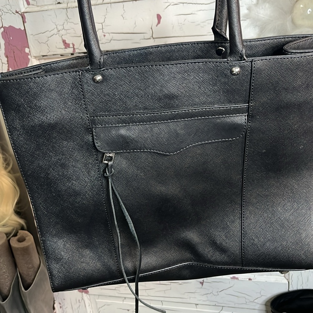 NWOT REBECCA MINKOFF GENUINE Black Leather Tote Bag lg in Black - Picture 8 of 8